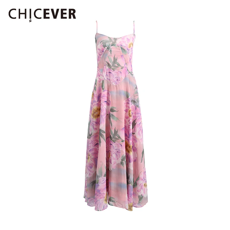 

CHICEVER Vintage Floral Printed Camisole Dress for Women Square Collar Sleeveless Patchwork Back Bandage Folds Dresses Female