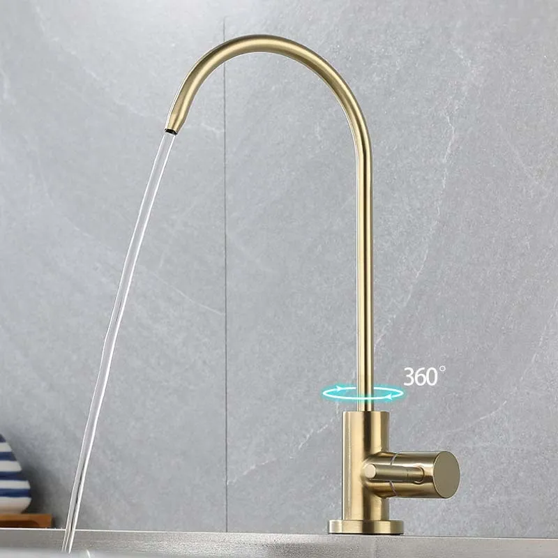 Brushed Gold Kitchen Faucet Direct Drinking Tap Single Cold Water Sink Tap Stainless Steel Anti-Osmosis Purifier Faucet 1/4 Inch