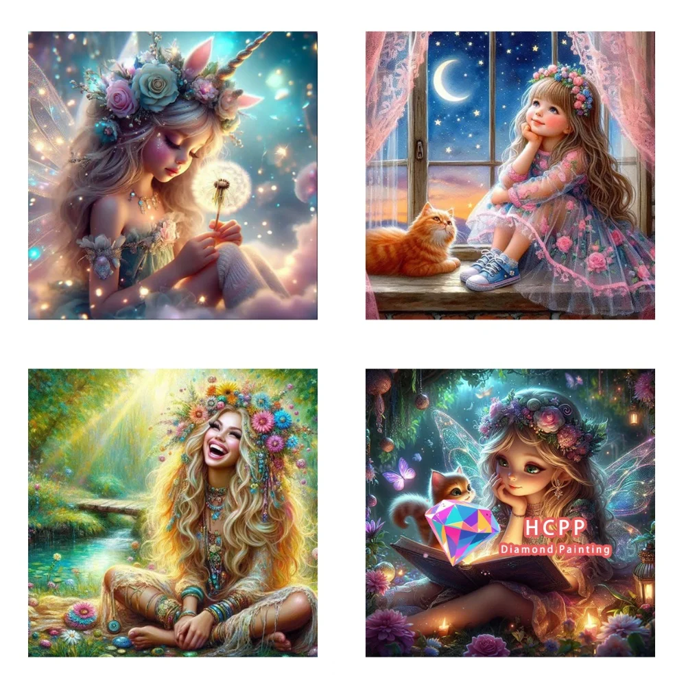 Porträt-Cartoon-Mädchen und Tier Diamant-Malerei-Set Quadratische Runde Diamanten 5D DIY Mosaik Handgemachte Kunst Exquisites Geschenk Heimdekoration