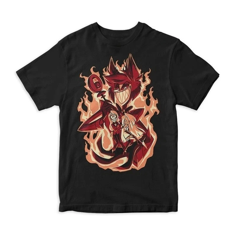 Y2k Hazbin Hotel Alastor What Now Jumbo Print Charcoal T-Shirt Unisex Graphic Cotton Tee Printing High-end Luxury Unisex Style