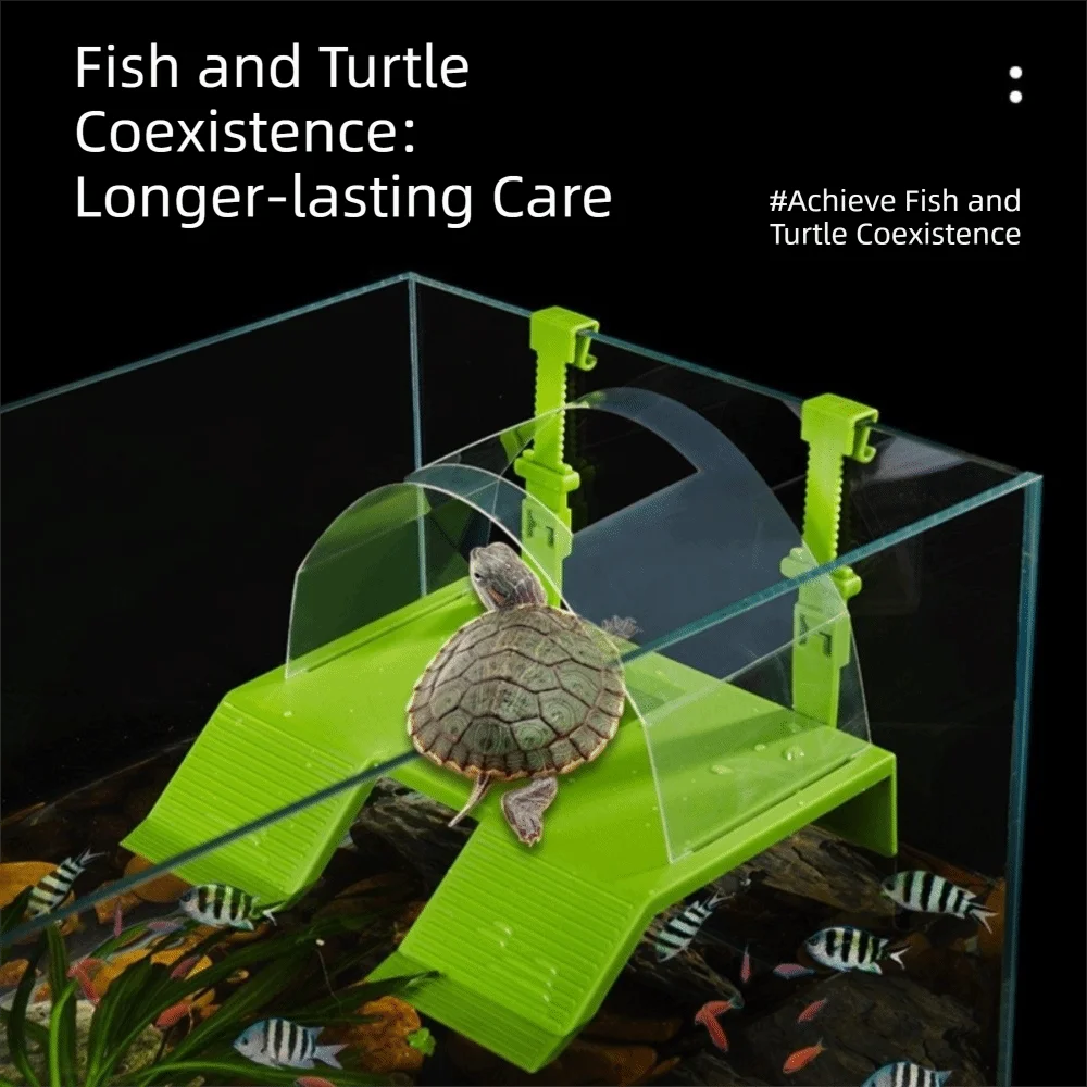 Double Ramp Turtle Basking Platform Anti-Escape Cover with Hooks Aquarium Basking Platform Removable Non-Slip Hanging Platform