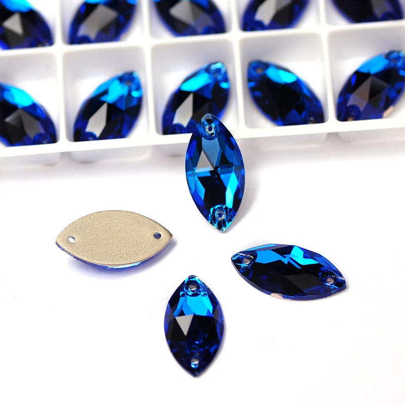 YANRUO 3223 All Sizes Capri Blue Sew On Strass Flat Back Sewing Crystal Horse Eye Rhinestones For Jewelry Making