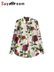 SuyaDream, Women Floral Shirts, 100%Real Silk, Printed Blouses, 2024 Spring Summer Silk Top