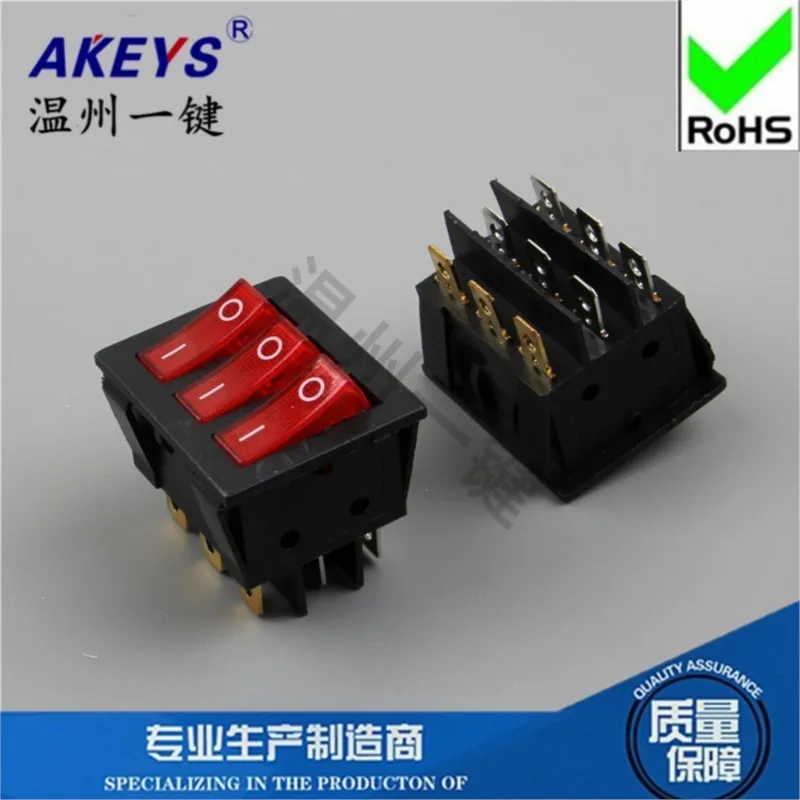 1 Pc High life rocker switch black boat second gear nine feet 33*40 boat switch KCD3-303-9P red light