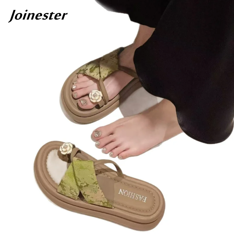 

Women Open Toe Trifle Heel Summer Casual Slipper Outdoor Embroidered Fashion Slides Beach Dress Mule for Girls Retro Footwear