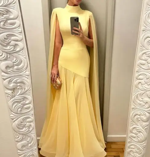 

Women's Dress New French Fashion Gorgeous Style Solid Stand Up Collar Mesh Splicing Ultra Long Flared Sleeve Design Party Dress