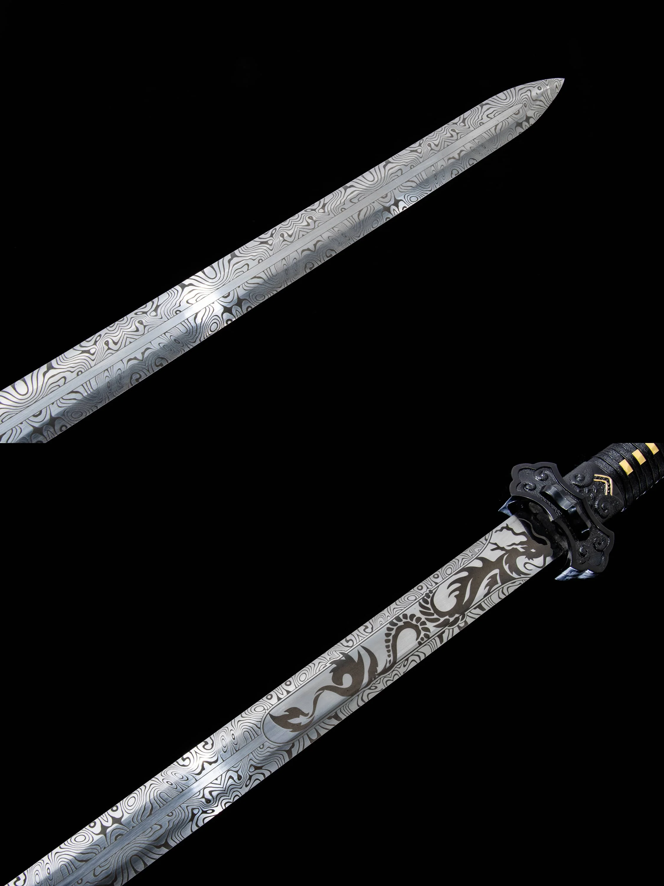 106 cm Black dragon broken armour Tang Sword katana training true steel medieval handsome smart fighting weapon sword full tang