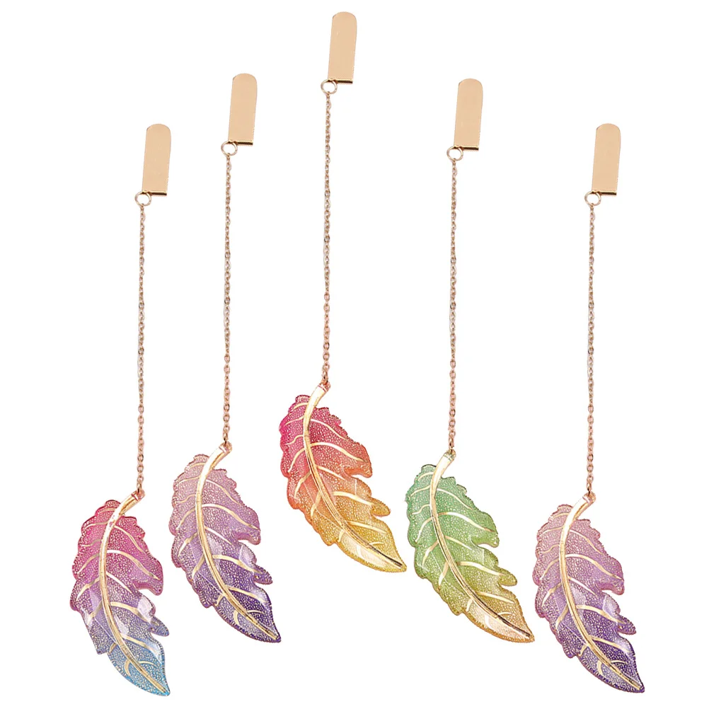 

5pcs Acrylic Leaf Shaped Bookmarks Hanging Decorative Page Marker For Reading Plant Leaf Bookmark Gift Book Lovers Students