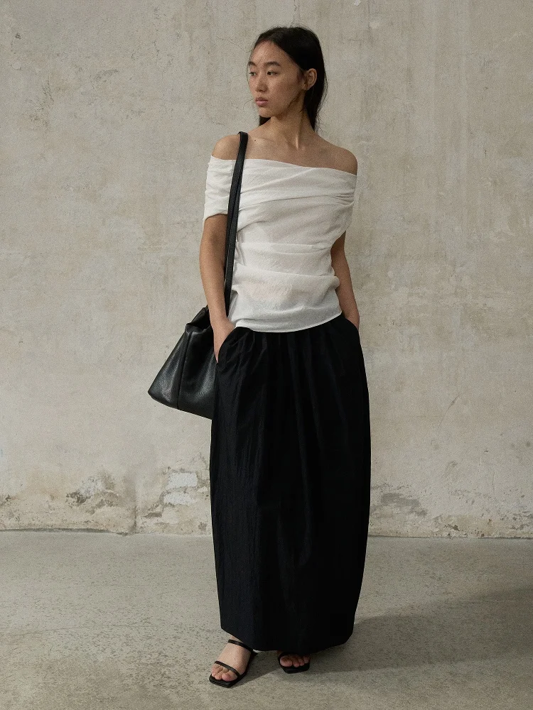 

l Fluffy Silk Texture Pencil Skirt Hollow out Sequin Embroidery A-Line Silhouette Cotton Blend Busin Casual Skirt