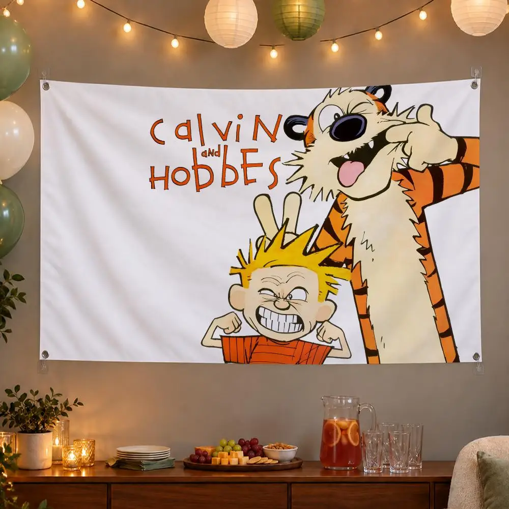 Classic Comic Calvin and Hobbes Flags Wall Hanging Banner Indoor Outdoor Party Home Wall Decor Backdrop