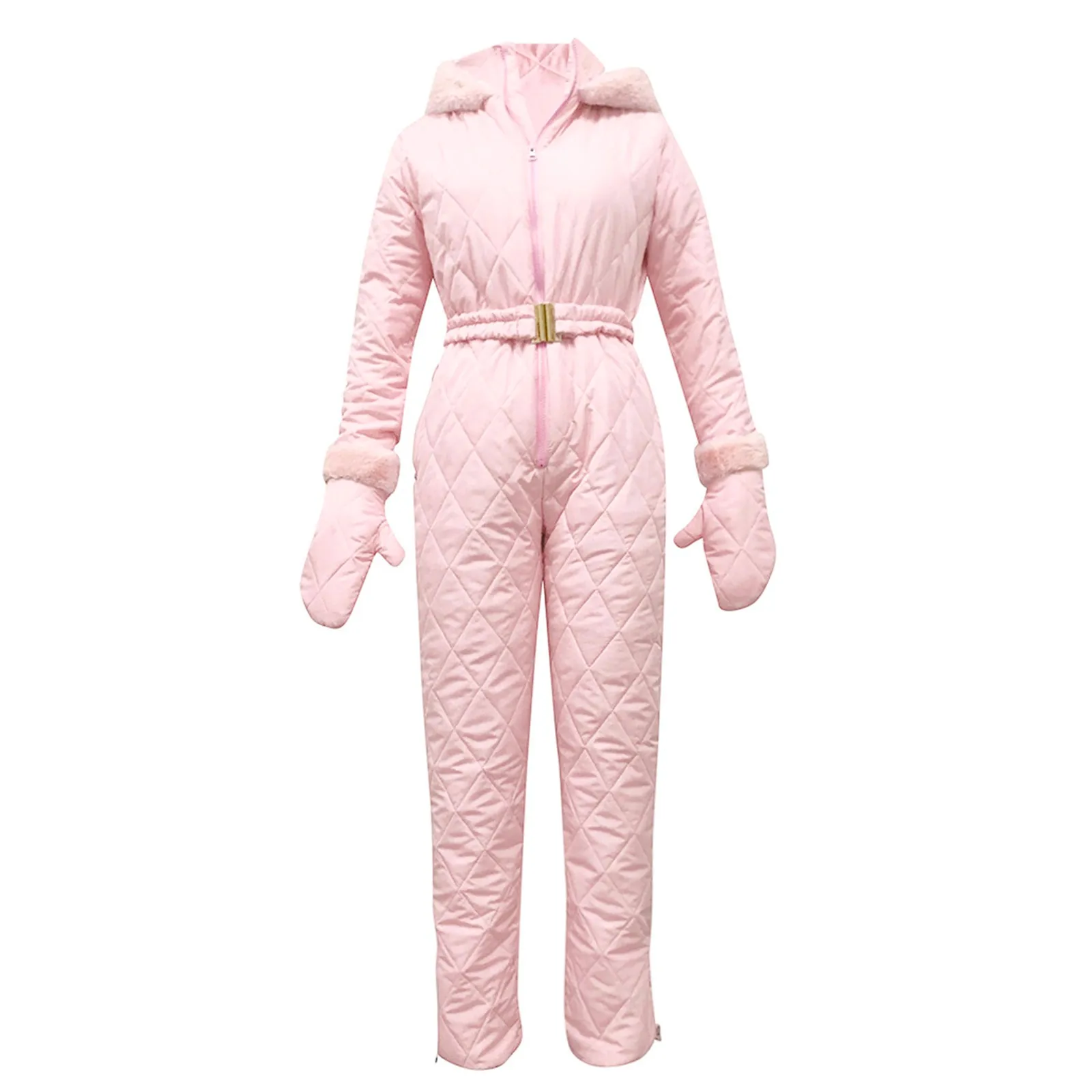 Macacão feminino casual Glitter Flare Ski, terno esportivo grosso, macacão sólido com zíper externo, roupas floco de neve