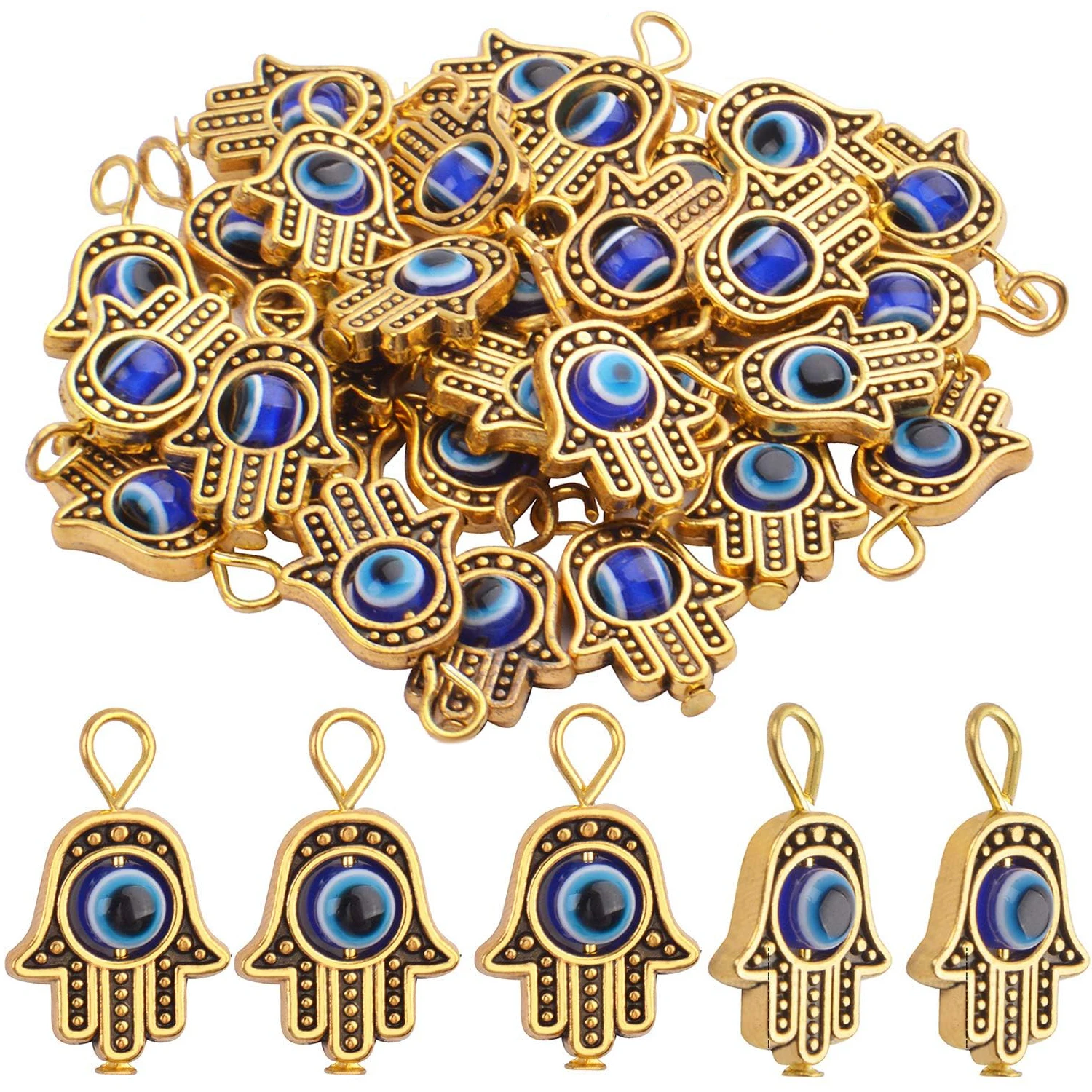 

30 шт. подвесок-талисманов «Рука Хамса» и «Глаз Фатимы» для изготовления украшений, фурнитура для ожерелий, браслетов и поделок своими руками