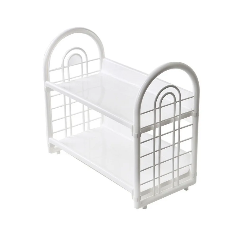 

Plastic Double Layer Storage Rack Large Capacity Space Saving Bathroom Storage Rack Simple Desktop Organizer Shelf for Kitchen