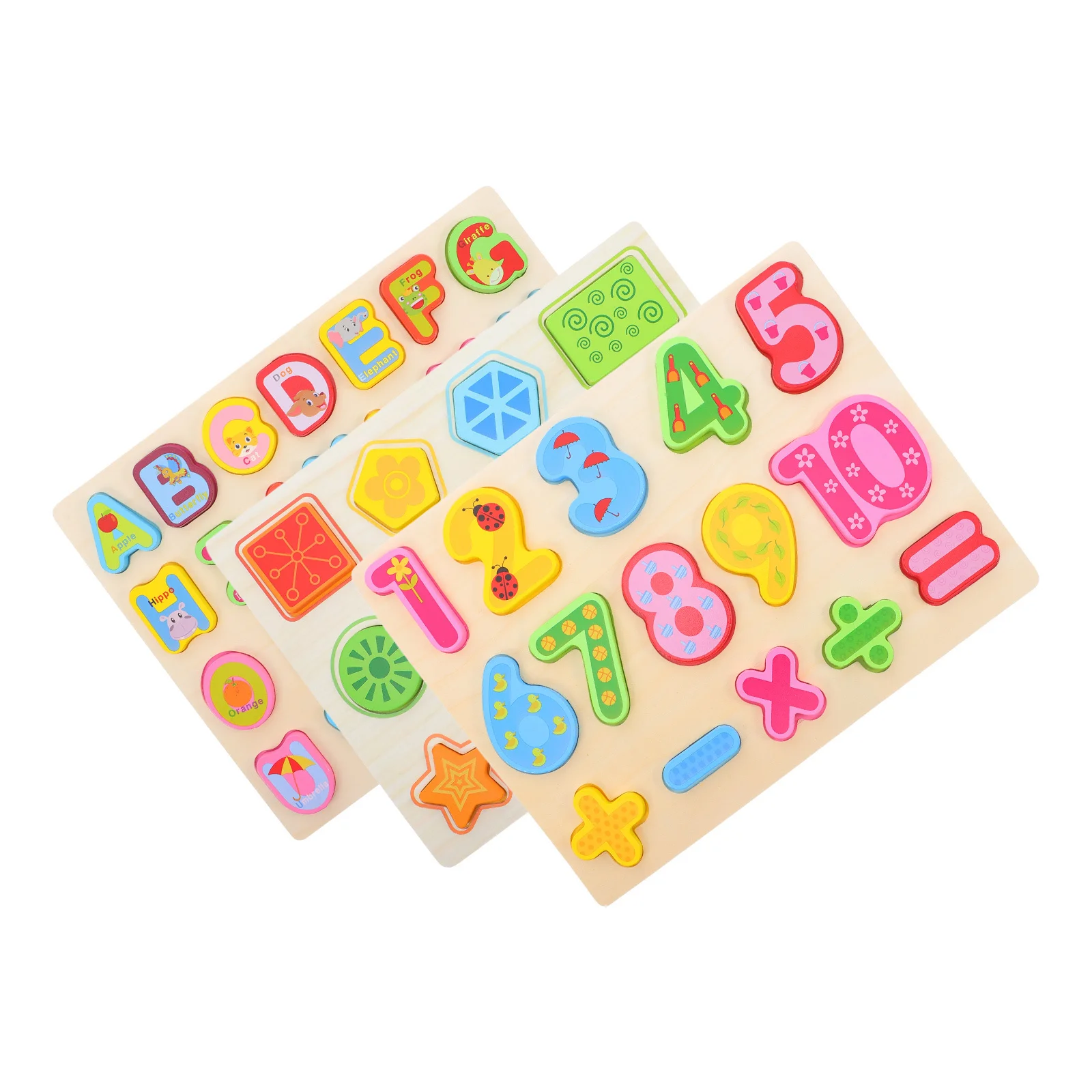 3개 세트 몬테소리 나무 퍼즐: 알파벳 숫자 모양 교육용 유아 유치원 수학 학습 게임