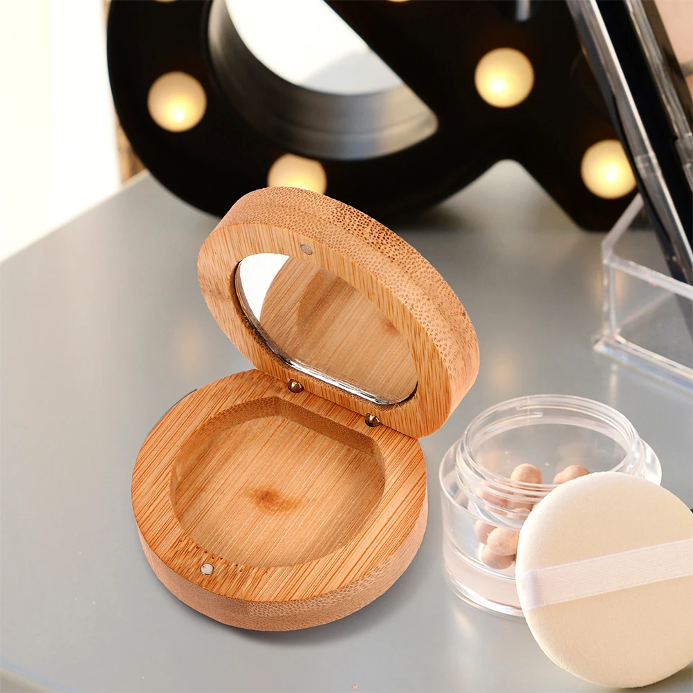 2 قطعة مرآة محمولة قابلة للطي من الخيزران مرآة مكياج خشبية مدمجة عالية لمكتب السفر للاستخدام اليومي المحمول #1