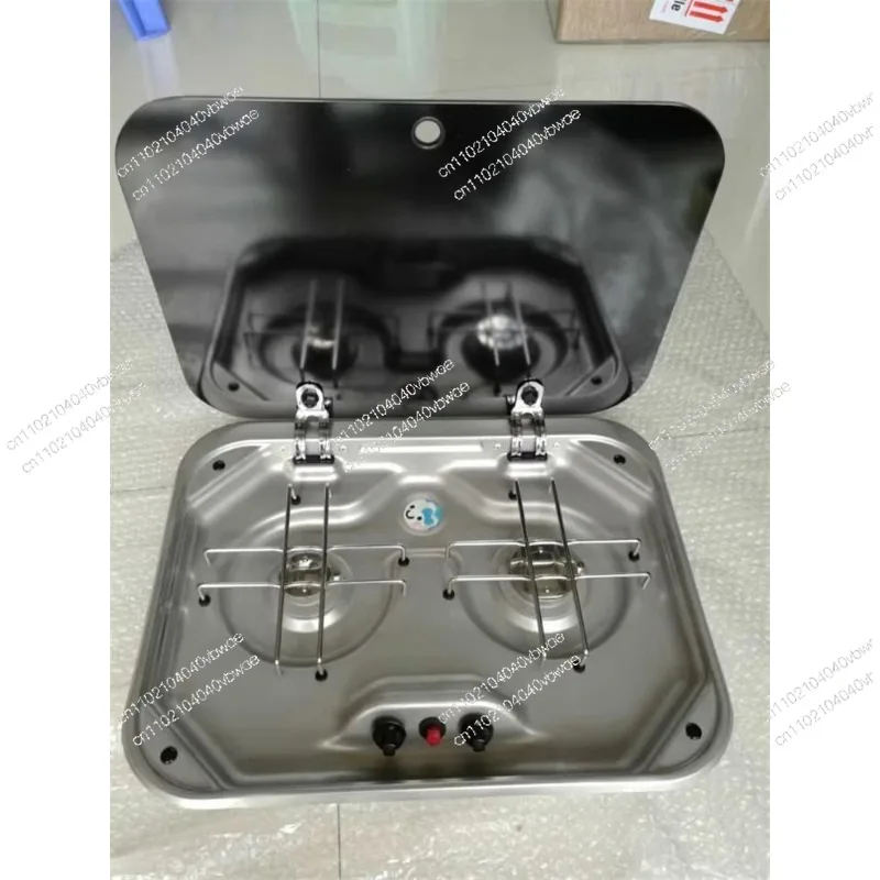 Outdoor RV Camper Kitchen Stainless Steel Gas Double-headed Stove Tools Tempered Glass Cover 2*1.35KW Camping Car Accessories
