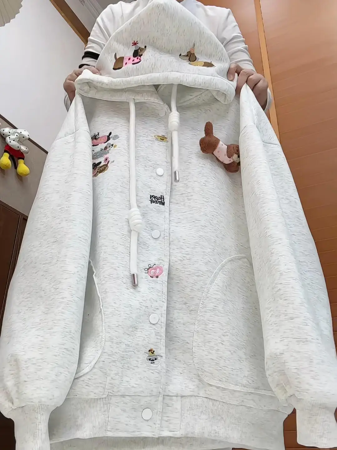 

Милый вышитый худи с собачкой, женский свободный кардиган в корейском стиле, модная осенняя верхняя одежда