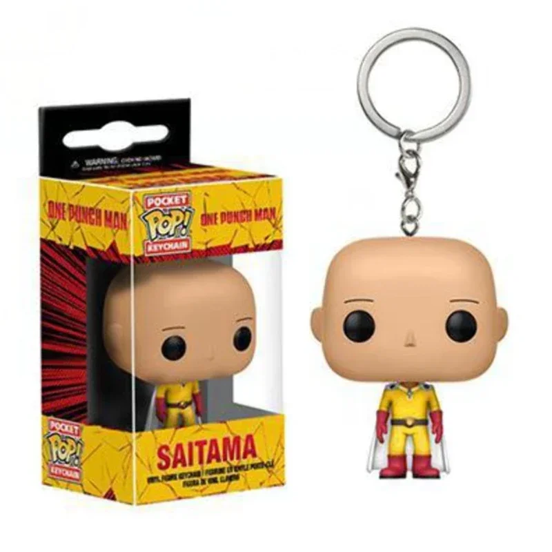 FUNKO Anime One Punch Man Saitama llavero con caja juguete figura de acción modelo coleccionable muñecas de PVC llavero juguetes para niños regalo