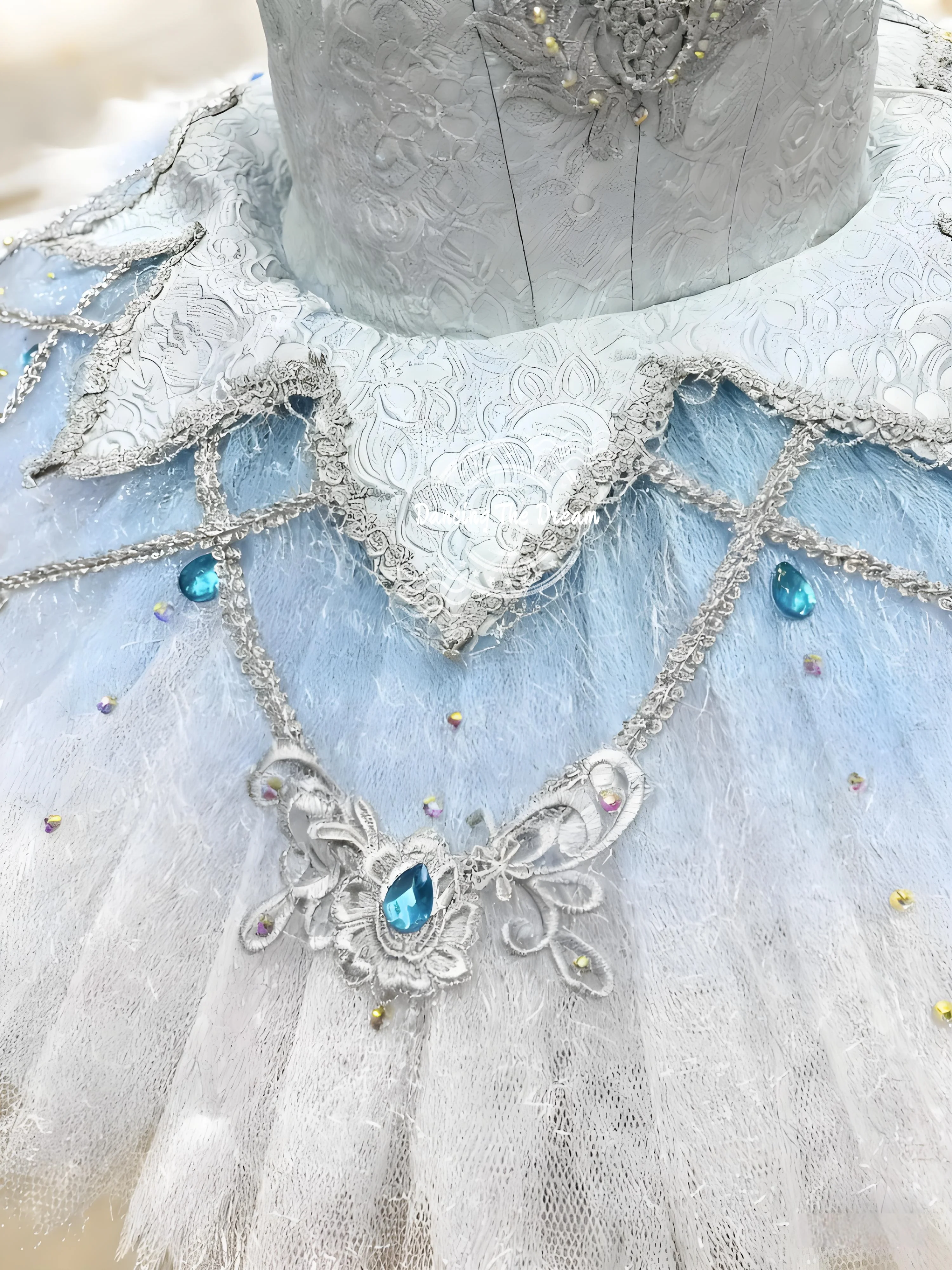 Pale Blue Ombre Lace - Accented Tulle Ballet Dress with Sequins Sky Blue Ombre Satin - Trimmed Tulle Ballet Dress