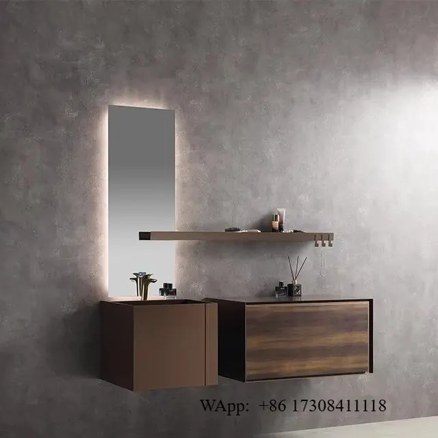 BNITM Modern Wall-Mounted Stainless Steel Bathroom Vanities Cabinets Dry Wet Separation Design Water Resistant Washbasin Copper