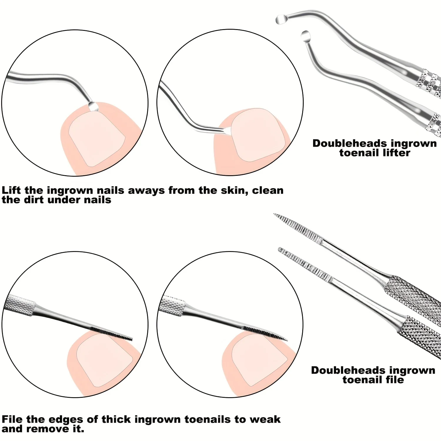 Ensemble de limes et de levage pour ongles incarnés en acier inoxydable, Kit d'élimination des ongles incarnés, outils de pédicure pour nettoyeur sous les ongles, 6/7 pièces