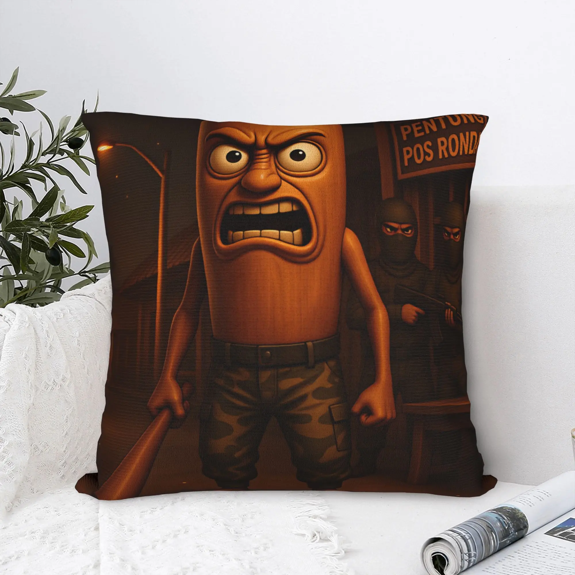 Pillow Cover Tung Tung Sahur Angry Military Camo  Kawaii Pillow Case For Sofa Home Decor Pillowcases