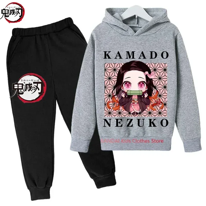Demônio slayer anime tanjiro e nezuko criança moletom com capuz criança coreano kpop estilo de rua moletom menina streetwear terno