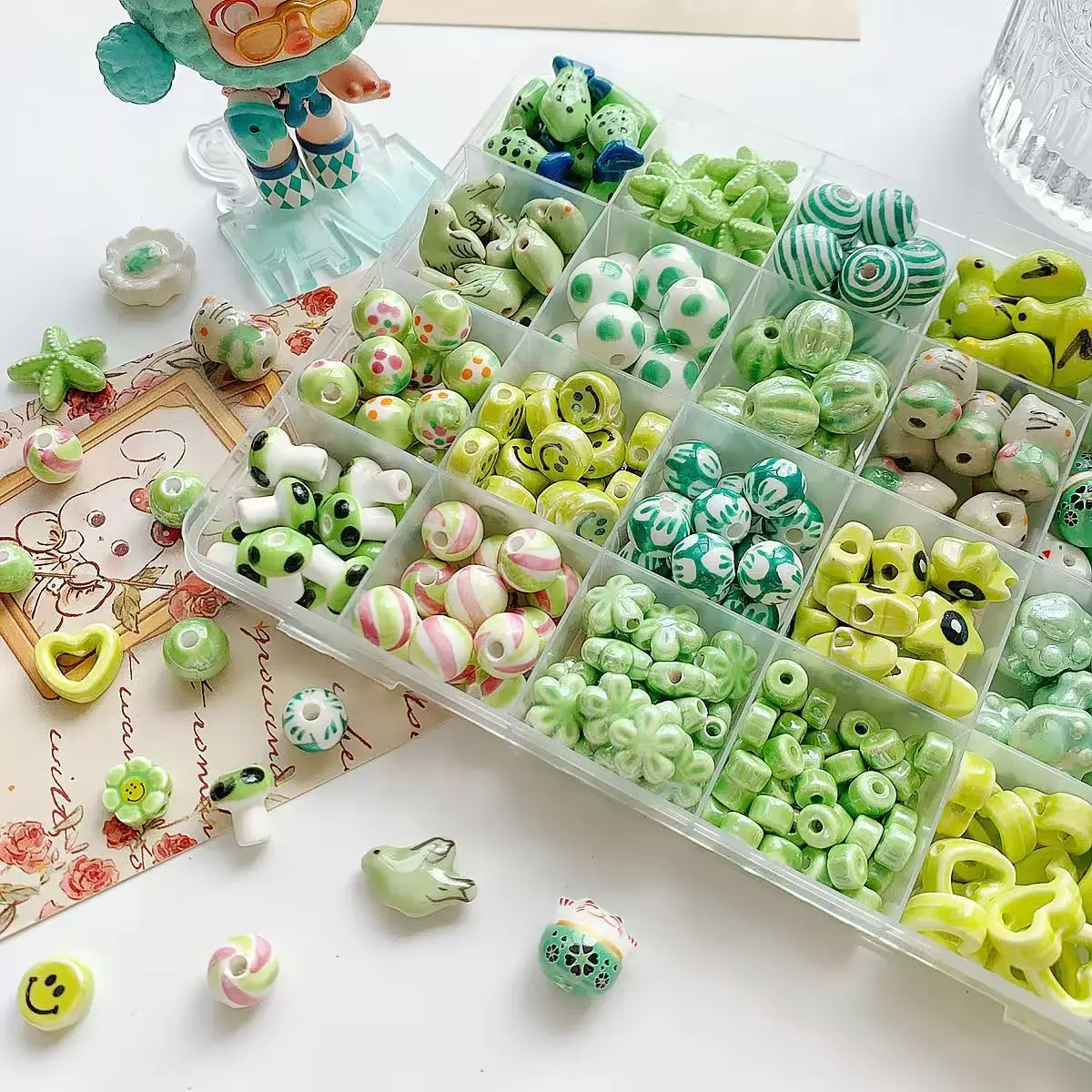 

Cute Flower Heart Mushroom Shape Ceramic Beads With Hole DIY Necklace Bracelet Jewelry Supplies
