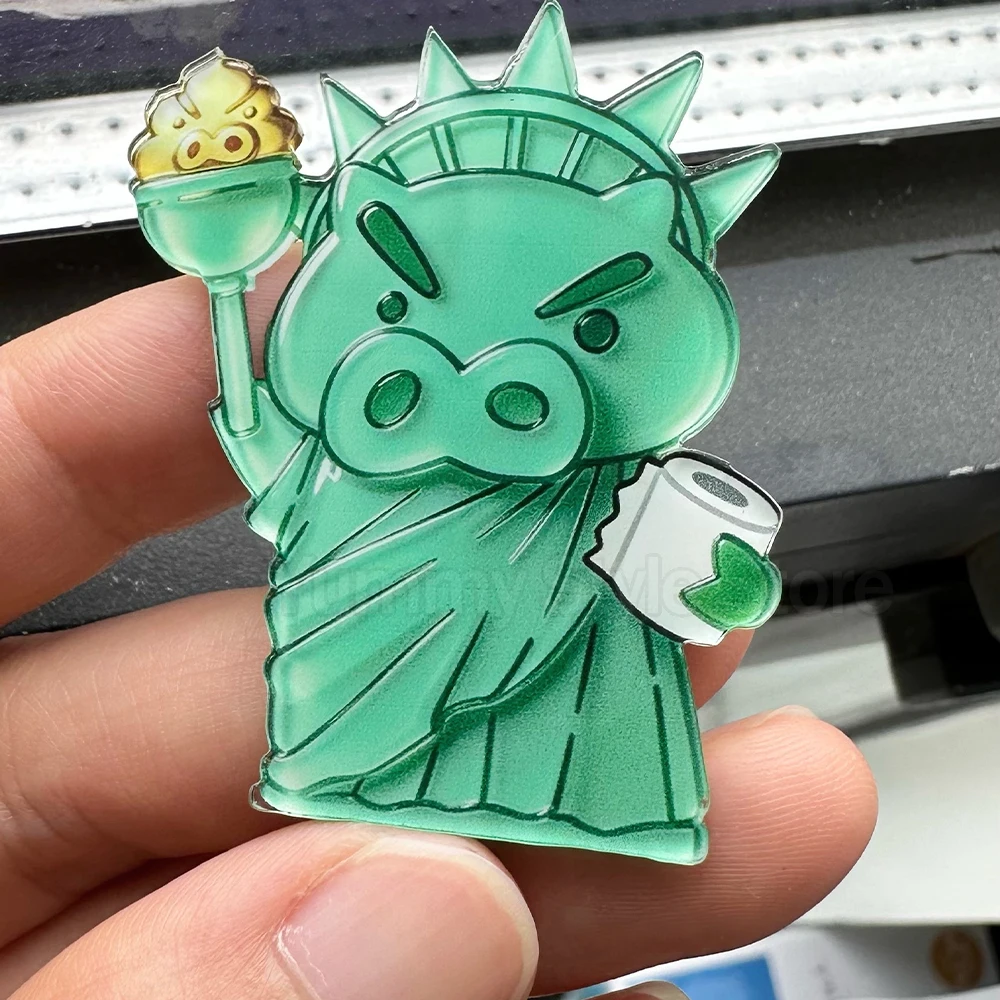 Lustiger Acryl-Kühlschrankmagnet mit Crayon Shin-chan Butadzuraemon und der Freiheitsstatue als Motiv, magnetischer Aufkleber zur Kühlschrankdekoration – Detail 6