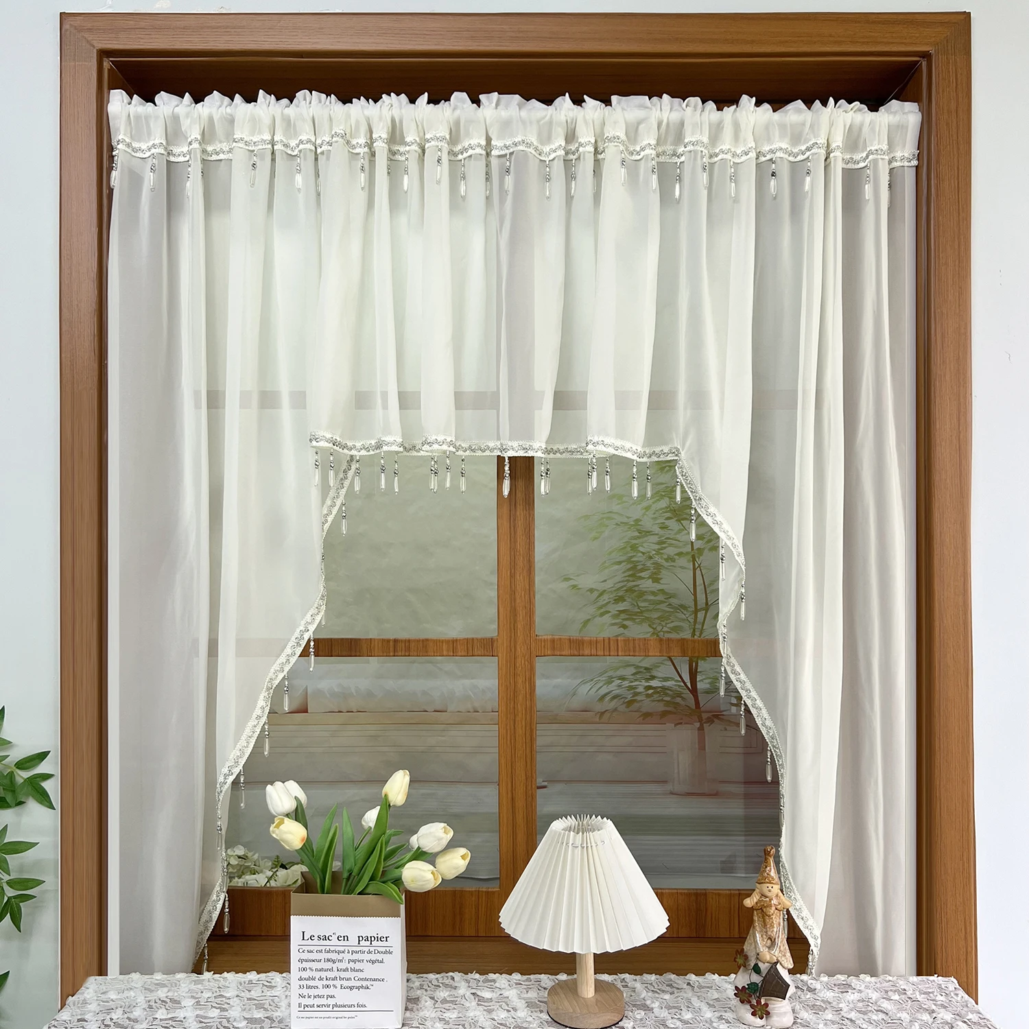 

Luxury Beaded Oversized Curtains, French Romantic Short Valance for Villas, Various Room Types, Gazebo Outdoor Curtains 1 Panel