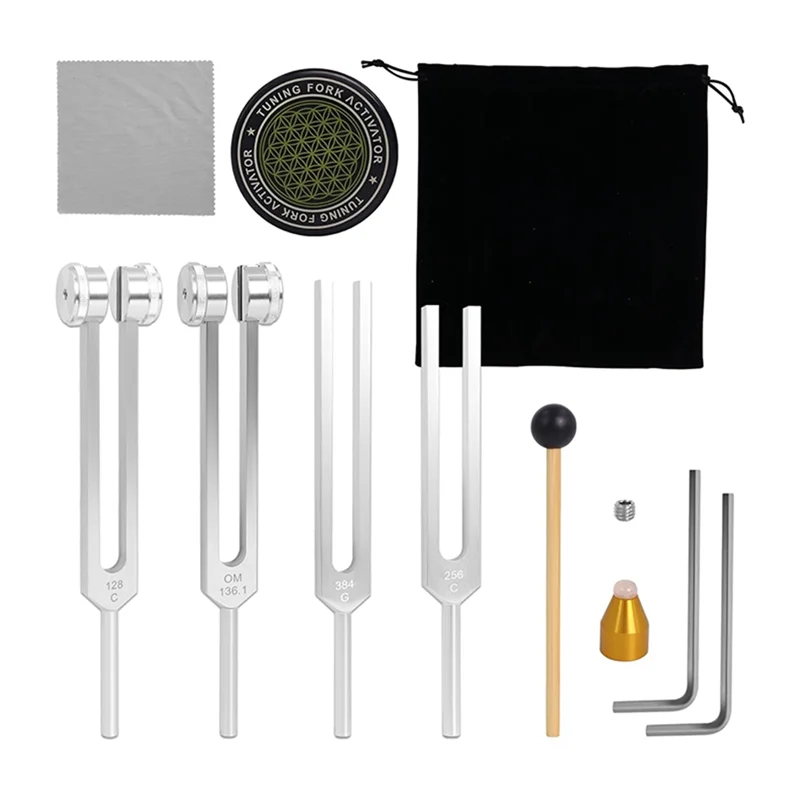 AA90-Healing Tuning Forks Kit For Sound And Body Therapy - Includes Four Forks (128Hz, 136Hz, 256Hz, 384Hz) With Activator