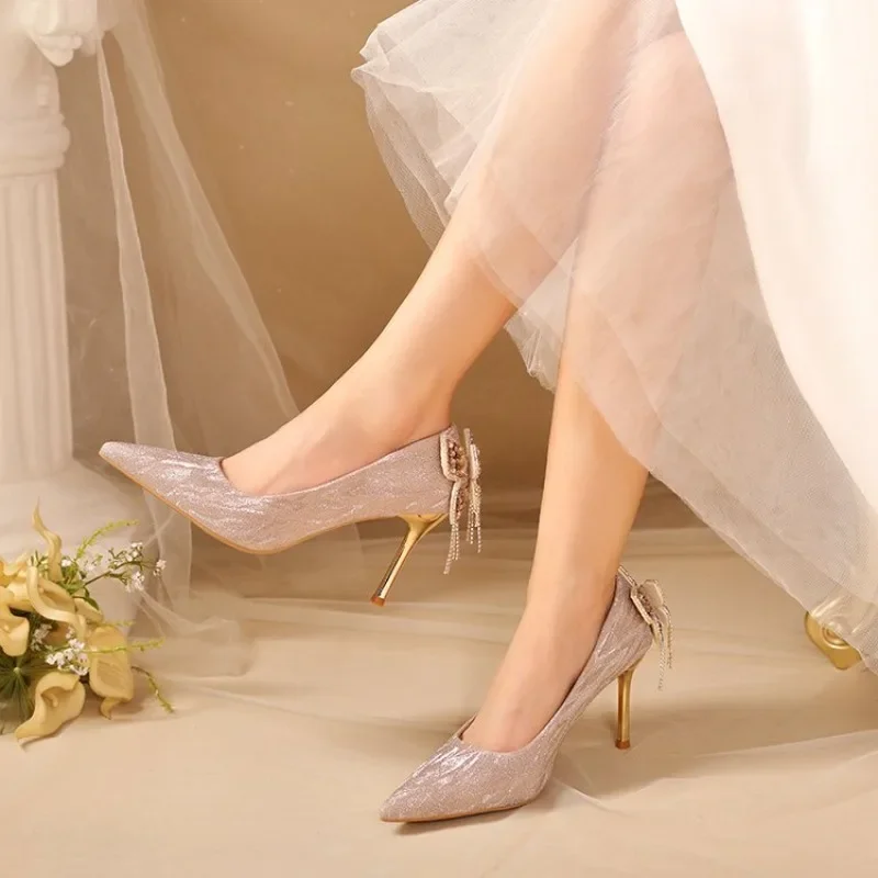 

New Fashion Women French Bridal Shoes Women's High Sense Crystal High Heels Wedding Shoes