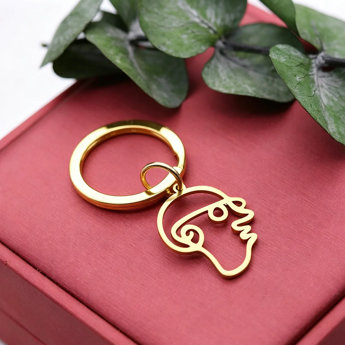 Stainless Steel Minimalist Abstract Face Totem Keyring Line Art Portrait Key Chain for Man Women Trend Festival Birthday Gifts