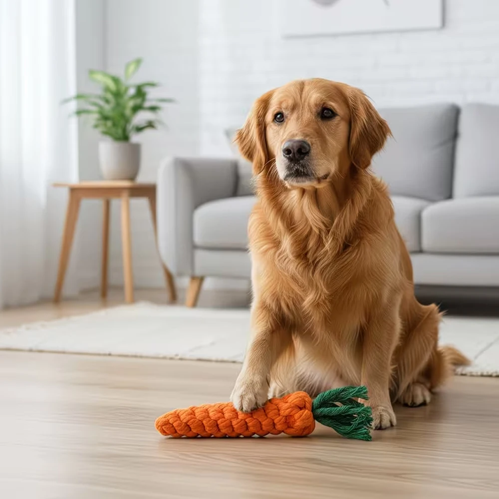 Bissfestes Karottenförmiges Hundespielzeug mit Seilknoten - Interaktives Kauspielzeug für Mittelgroße Hunde – Detail 6