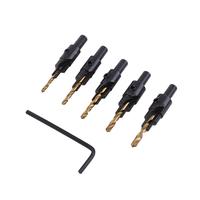 5pcs HSS Countersink Drill Bit Set 1/4 Inch Round Shank Woodworking Chamfering Kit with L Wrench for Drilling Holes