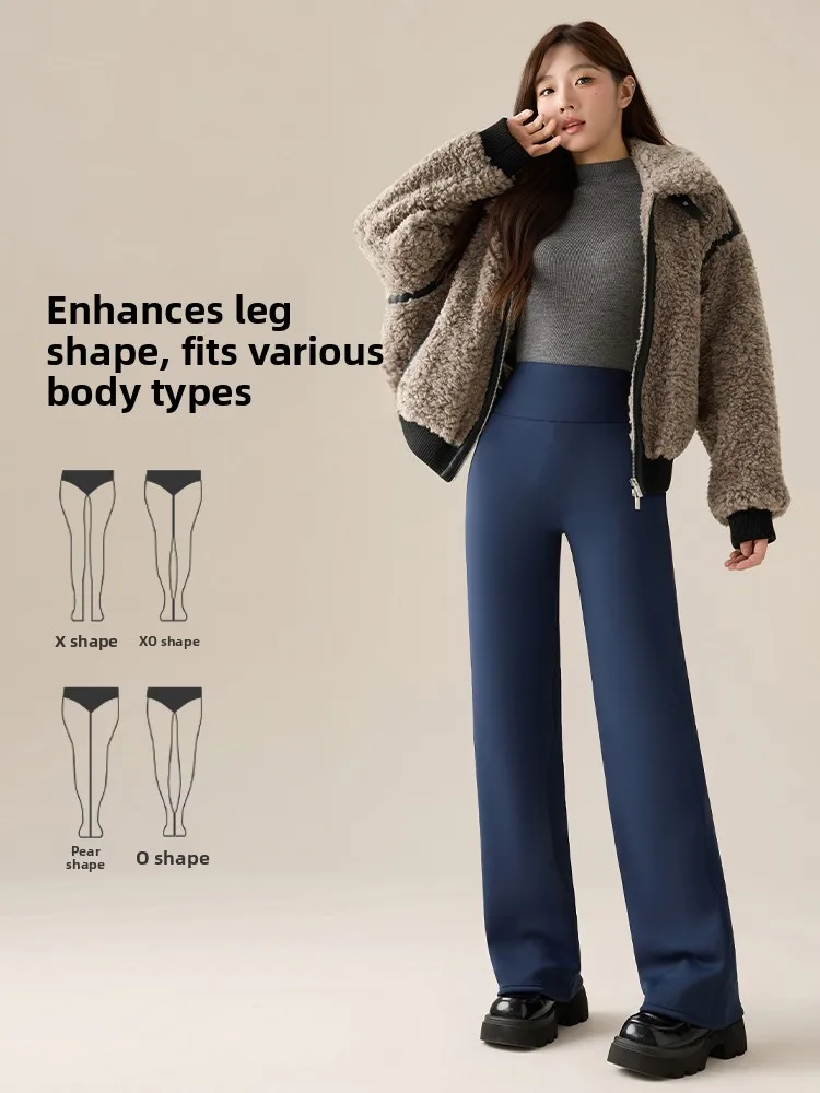 Marrom fce forrado perna reta calças de yoga pessoa leggings largas emagrecimento não volumoso arca fin leggings quente versátil