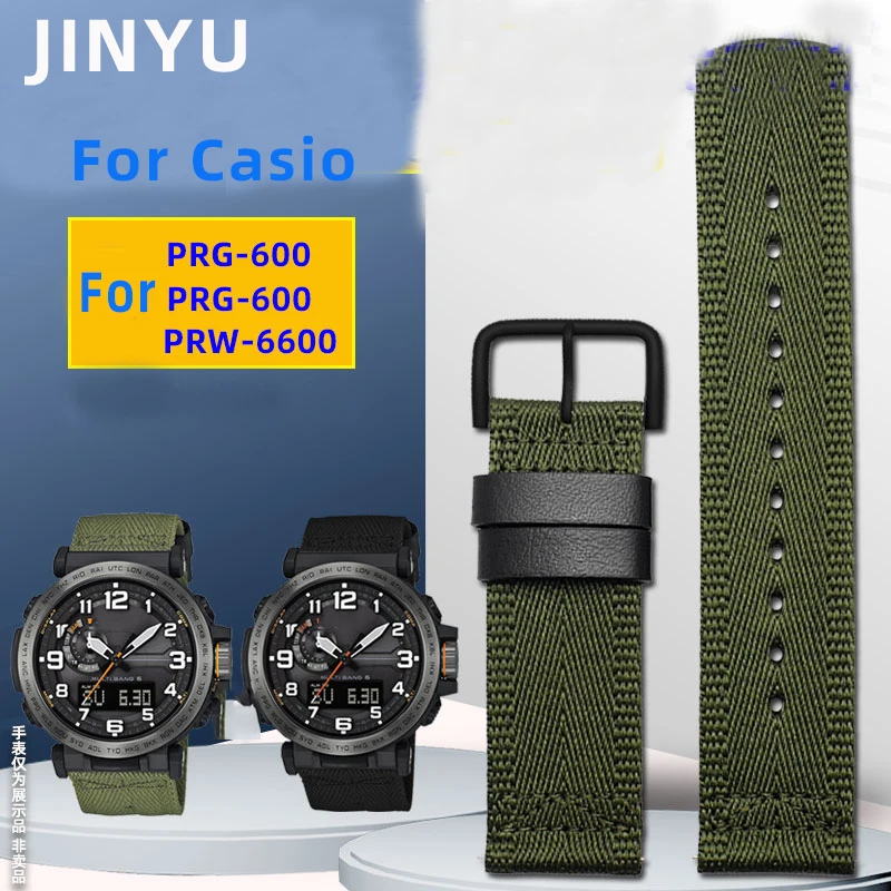 

For Casio PRG-600YB-3 PRG-650 PRW-6600 PRG-600YB Series male nylon canvas watch strap army green khaki black custom watchband 24