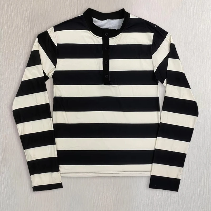 Women's American Retro Punk Striped Loose Top round Neck Casual Trend Street Style New Millennium Fashion Multifunctional Top