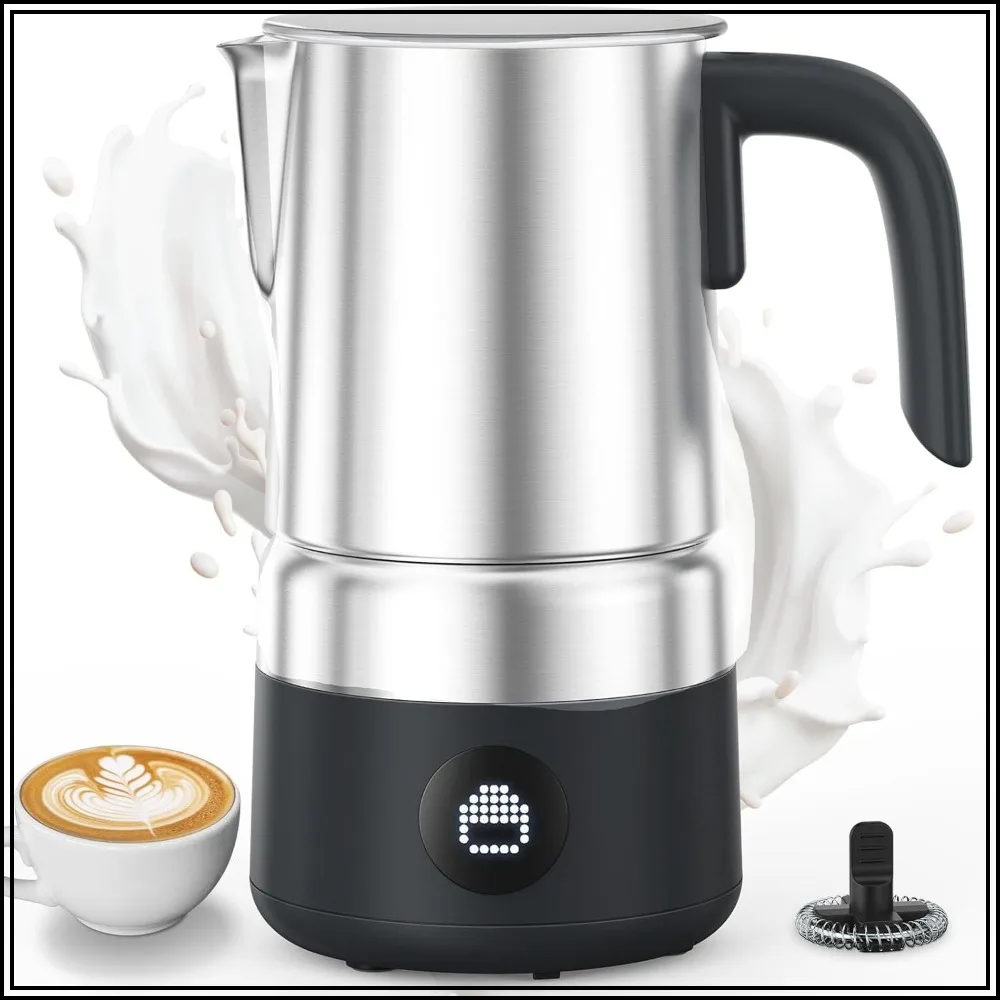 

All-in-1 Milk Frother & Steamer, 600W, Warm & Cold Foam Maker, Stainless Steel, Dishwasher Safe, LED Display