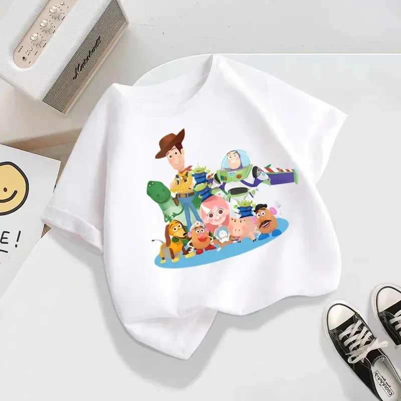 Girls' Toy Story Summer Sports T-Shirts Kids' Short Sleeved Clothing 3-14 Years Old Baby Boys' Casual Sportswear Outdoor