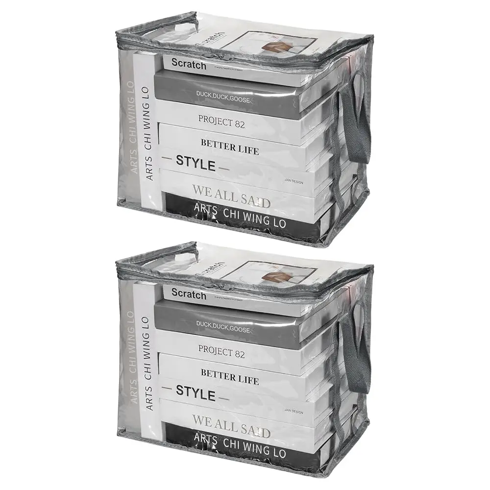 9x10.6x9in Clear Storage Bags, 2PCS Plastic Storage Bags Clear Small Zippered Organizers Foldable Closet Bed Sheet Organizer