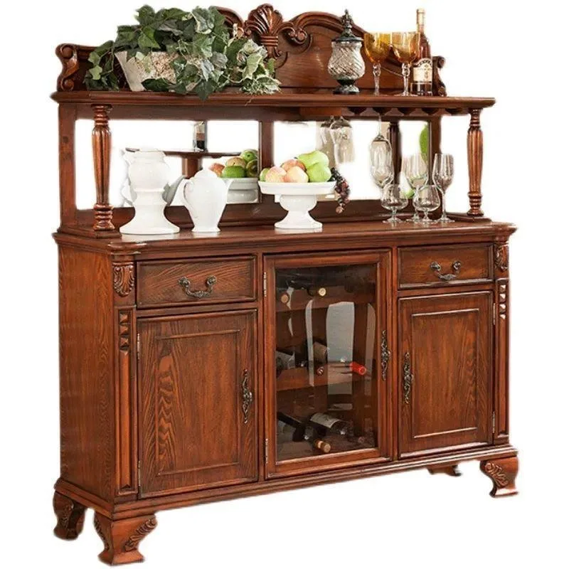 American solid wood side cabinet, dining room tea cabinet, pantry cabinet, multi-functional dish cabinet