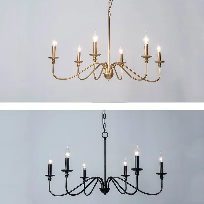 Black Candle Style Retro Industrial Style Living Room Bedroom Decoration Light Fixture European Country Iron Art Chandelier