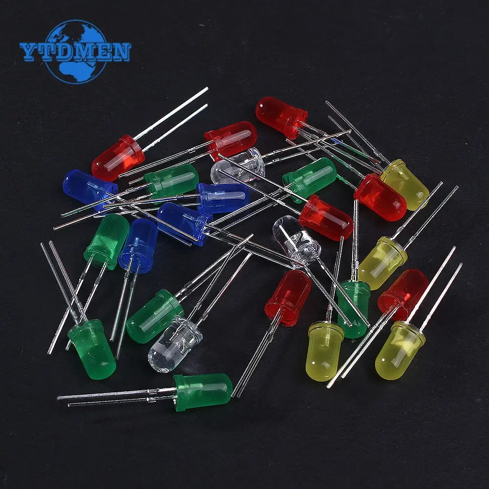 100PCS F5 LED Diode 5MM Super Bright LED Blue Green Red Yellow White Light Emitting LEDs Kit