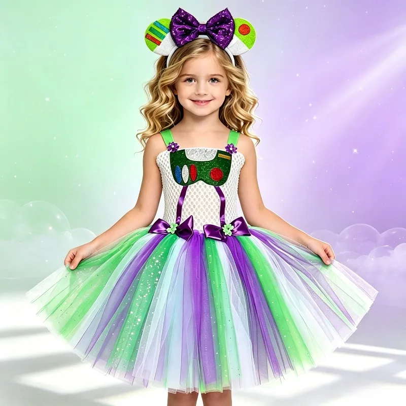 Kids Girls Space Astronaut Tutu Dress Galaxy Space Ranger Costume Halloween Carnival Fancy Dress Up Outfit Children Birthday