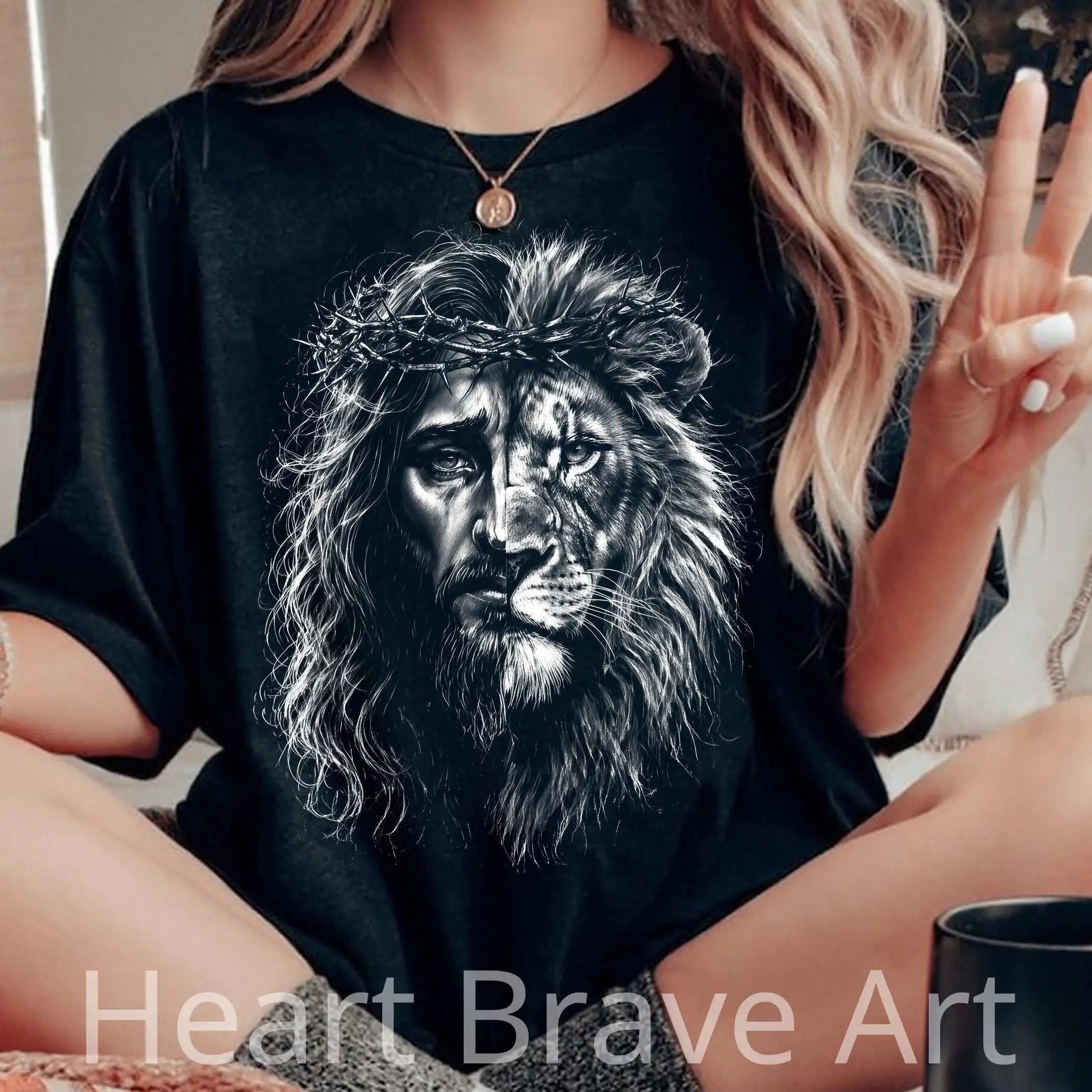 Halftone Jesus Lion of Judah Shirt, Christian Lion Dad, Man Of God, Bible Verse t-shirt, Gift For Father's Day, Lion Faith Tee