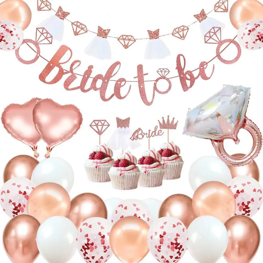 

Bride to Be Banner Bridal Shower Bachelorette Hen Party Decorations Rose Gold Balloon Kit with Heart Foil Balloon Cake Topper