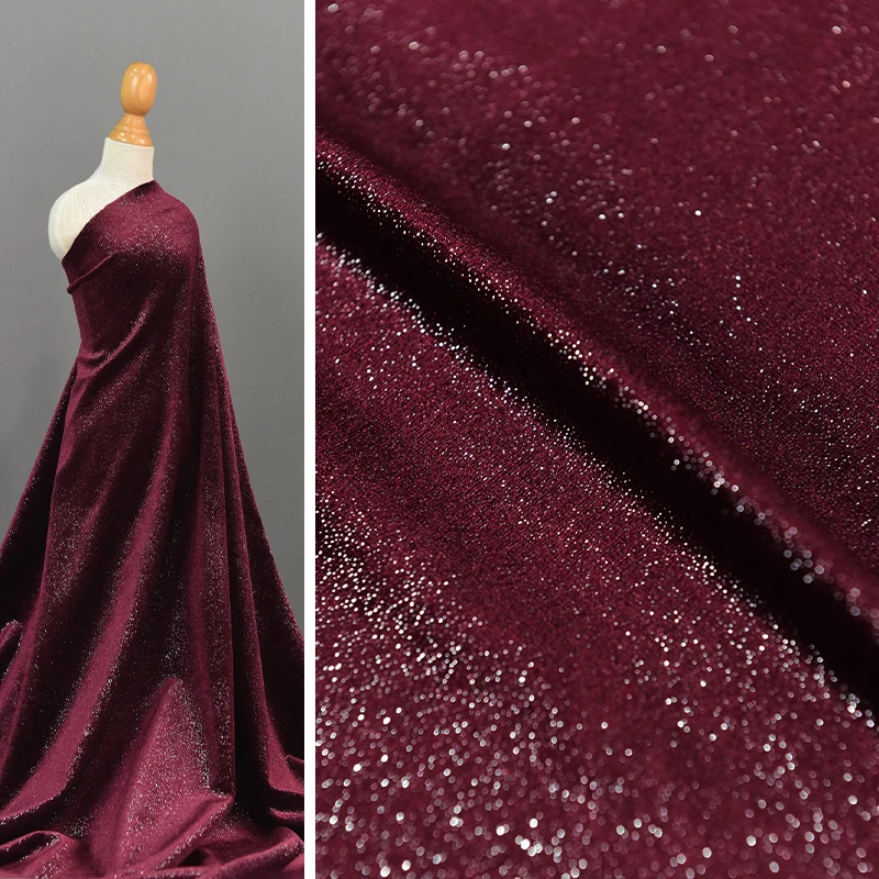 

Burgundy Shimmering Korean Velvet Fabric Gold Foil Stars for Evening Dress Decoration