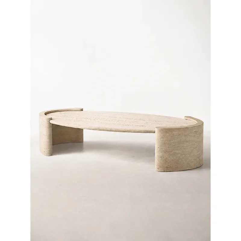 Natural Travertine Oval Coffee Table Modern Simple Light Luxury Living Room Furniture Marble Texture Creative Home Decor