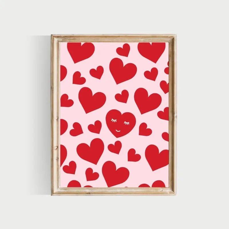 Large-sized 1pc frameless Canvas Painting Valentines Day Pink Romantic Loving Heart Posters and Print Canvas Painting Wall Art P